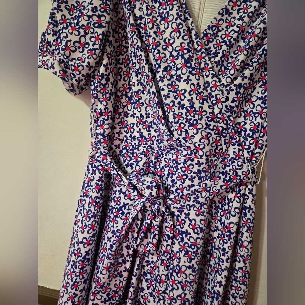 DKNY Floral Print Faux Wrap Iris Dress Multi Color Blue And Red Size 6 - Picture 9 of 11